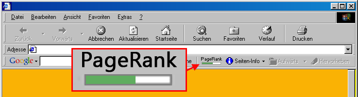 Ältere SEOs kennen noch diese PageRank-Angabe. Bis 2013 wurde der PageRank noch im Browser angezeigt.