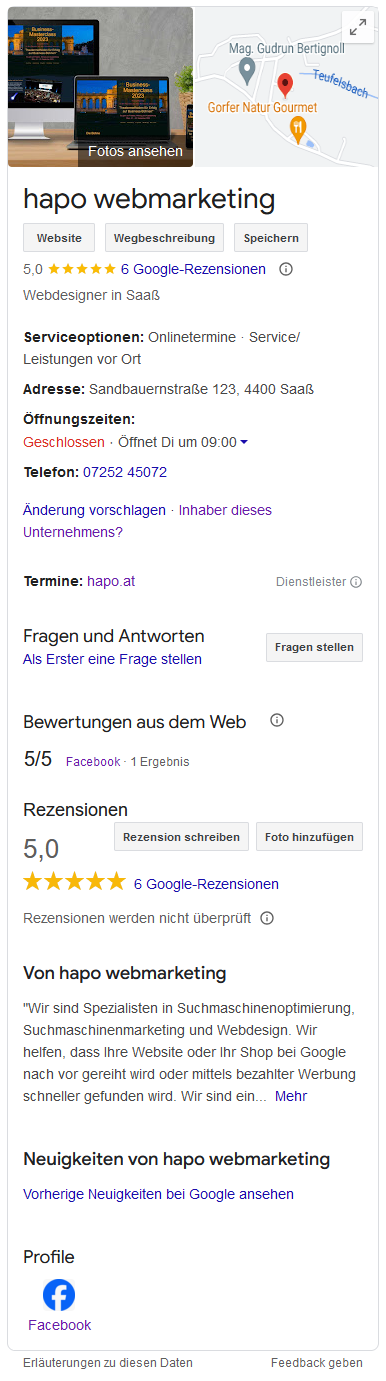 Local SEO Unternehmendprofil hapo webmarketing