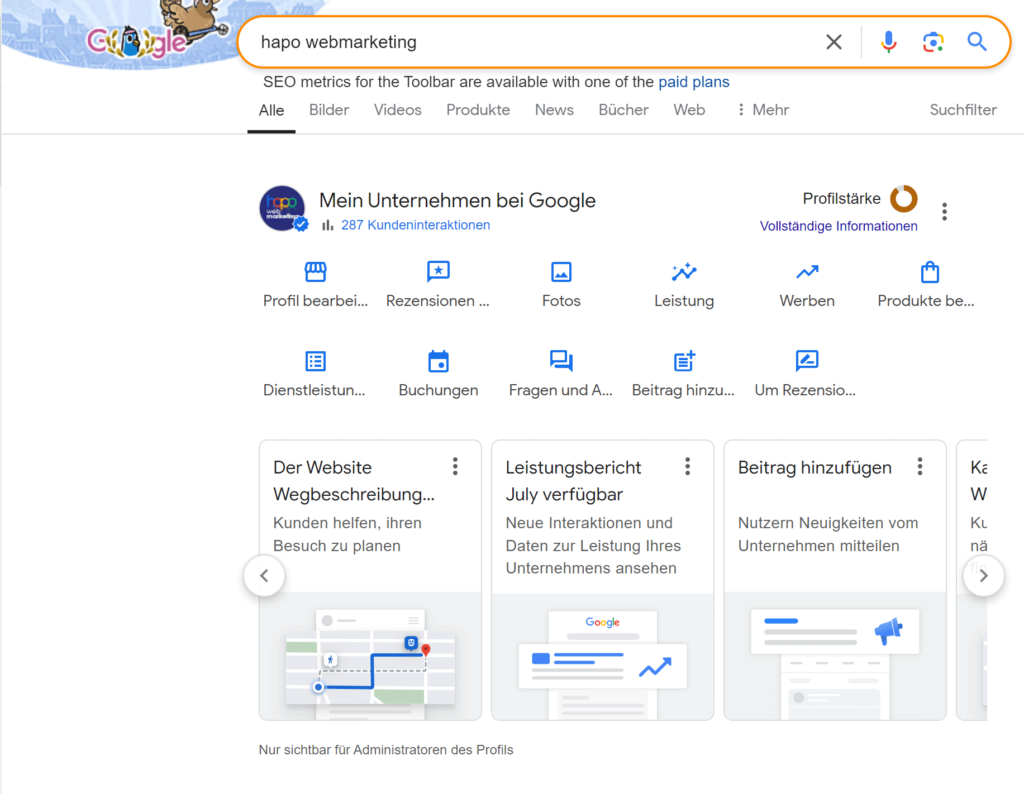 Unternehmensprofil auf der Suche - Local SEO